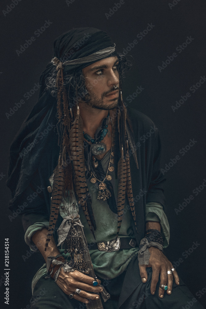 stylish boho young man close up portrait stylish boho young man close up portrait
