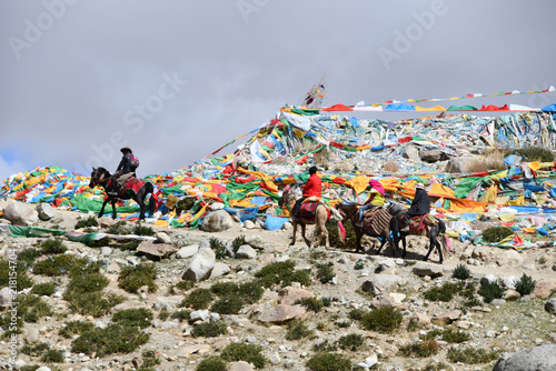 Dorchen, Tibet, China. Man with a horse  making parikrama around Kailas in Tibet