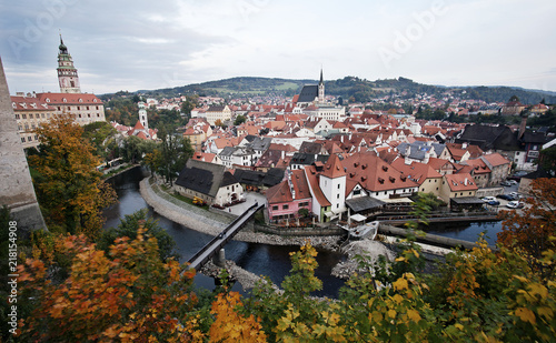 Panoramic view of Cesky Krumlov old town, Czech Republic. UNESCO World heritage site.