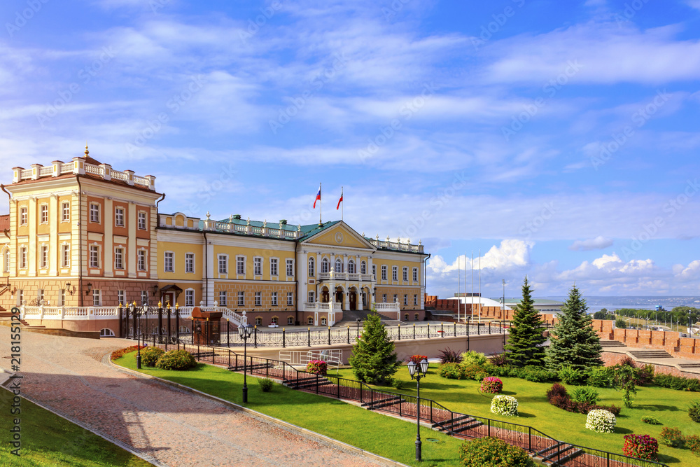 Inside the yard of the Kazan Kremlin - the chief historic citadel of Tatarstan, situated in the city of Kazan, Russia.
