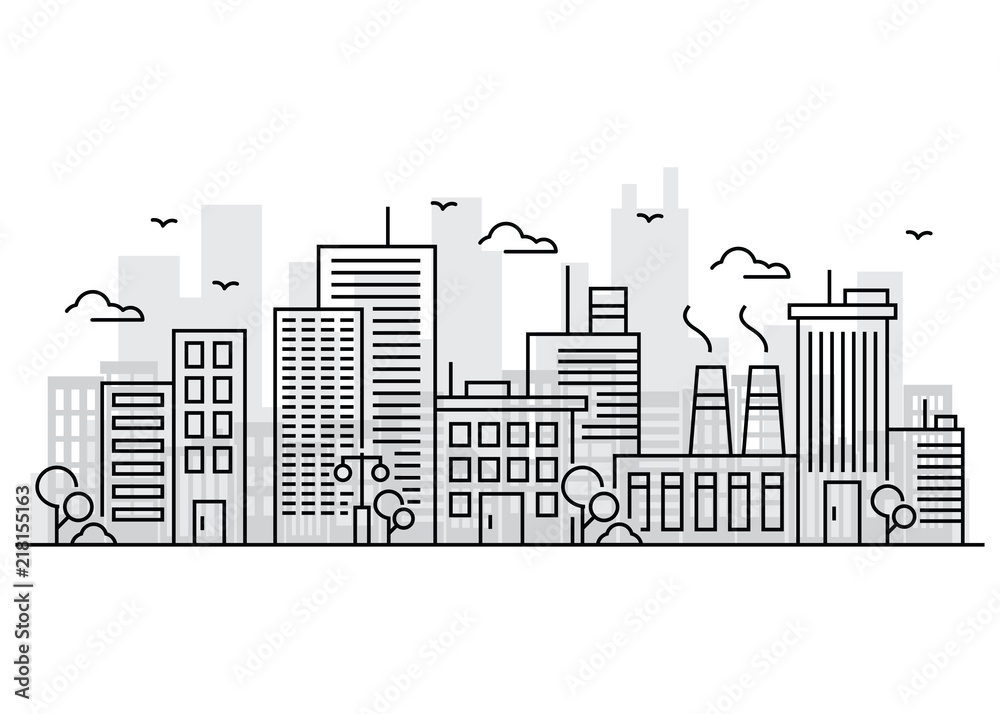 Vector Illustration :  Thin line City landscape