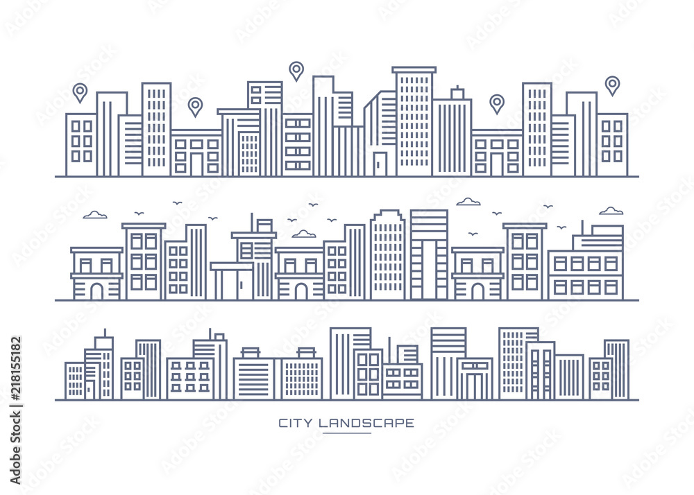 Vector Illustration : Thin line City and City Location