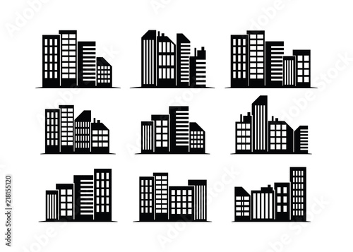 Vector Illustration   Black cities silhouette icon set