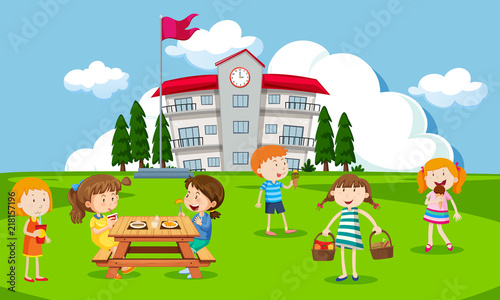 Children playing at school playground
