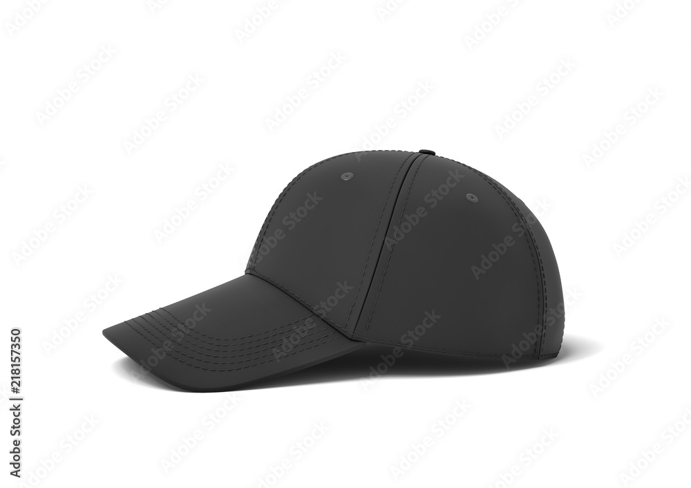 3d rendering of a single new baseball cap made in black textile material lying on a white background. 3d rendering of a single new baseball cap made in black textile material lying on a white background.