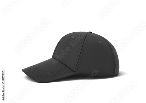 3d rendering of a single new baseball cap made in black textile material lying on a white background.