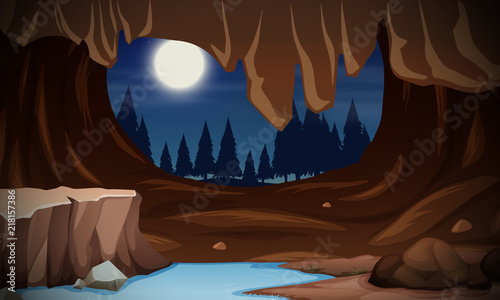 A moonlight cave landscape