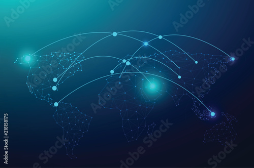 Global network connection with business concept and world map line, vector illustrator