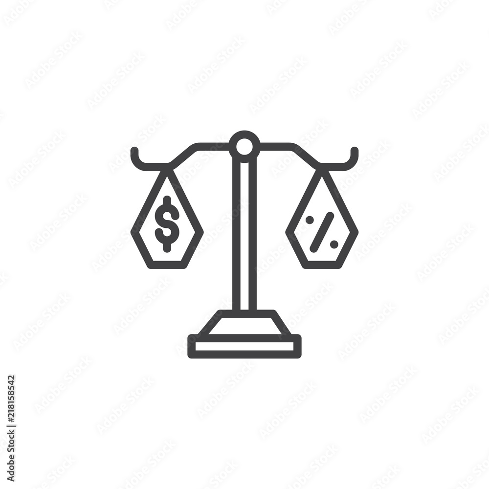 Financial balance outline icon. linear style sign for mobile concept and web design. Money vs percent simple line vector icon. Symbol, logo illustration. Pixel perfect vector graphics Financial balance outline icon. linear style sign for mobile concept and web design. Money vs percent simple line vector icon. Symbol, logo illustration. Pixel perfect vector graphics