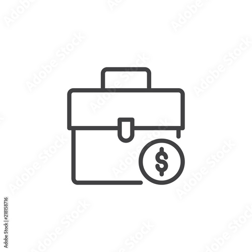 Briefcase and dollar coin outline icon. linear style sign for mobile concept and web design. Suitcase with Money simple line vector icon. Symbol, logo illustration. Pixel perfect vector graphics