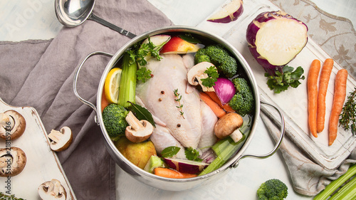 Chicken soup with vegetables.