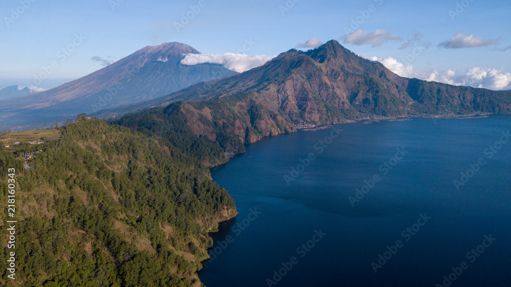 Batur Lake and volcano from east caldera landscape view,Bali island,Indonesia