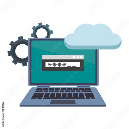 Laptop with cloud computing and security password vector illustration graphic design