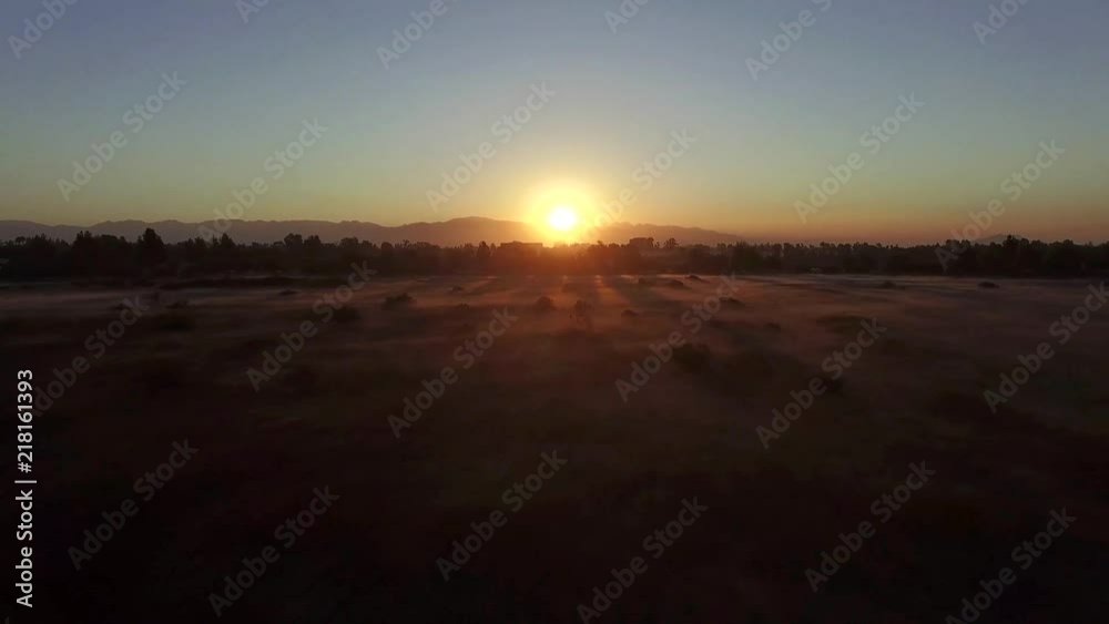 A sweeping aerial view of the sunrise over the valley north of Los Angeles A sweeping aerial view of the sunrise over the valley north of Los Angeles