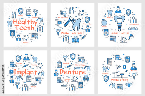 Square banners with dentistry icons