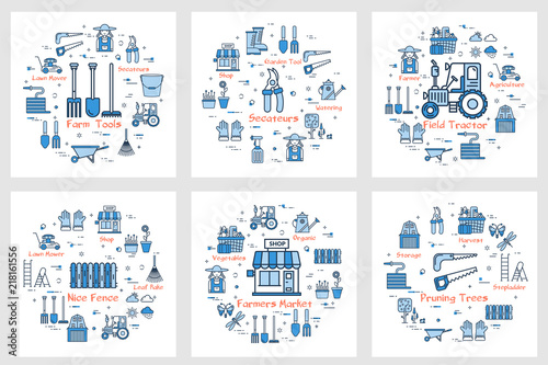 Set of icons for farming and agricultural tools