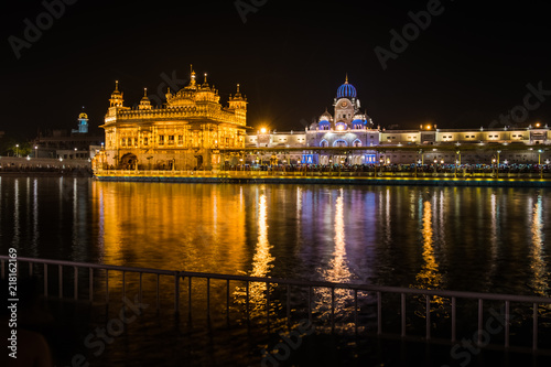 Sikh Golden temple by night in Amritsar, India