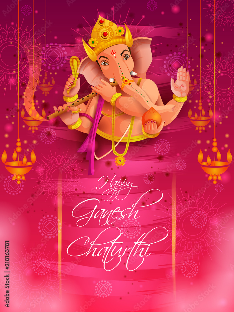 Lord Ganpati on Ganesh Chaturthi festival background Stock Vector | Adobe  Stock