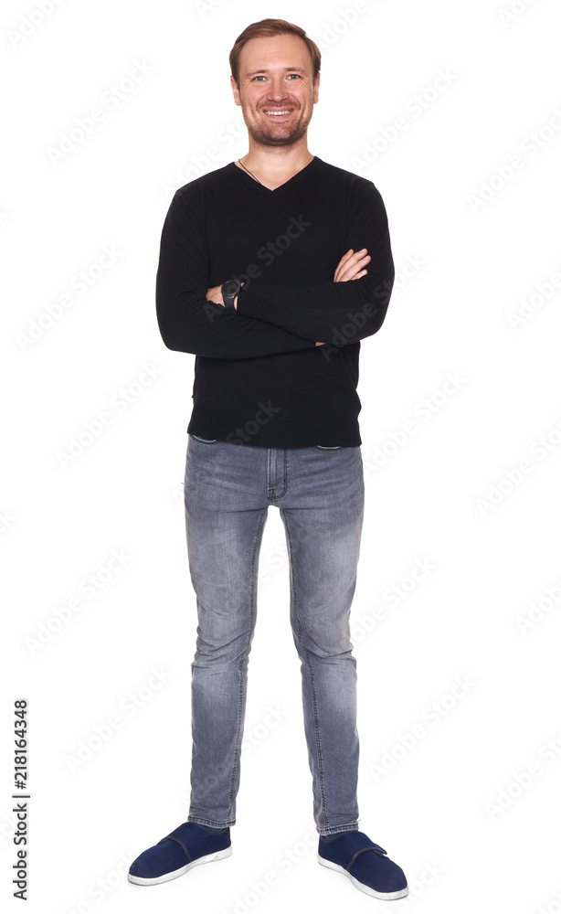 full body portrait of a laughing casual man. Isolated full body portrait of a laughing casual man. Isolated