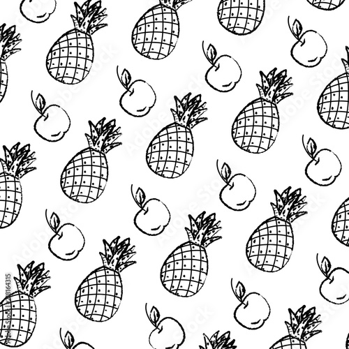 grunge delicious pineapple and apple fruits background