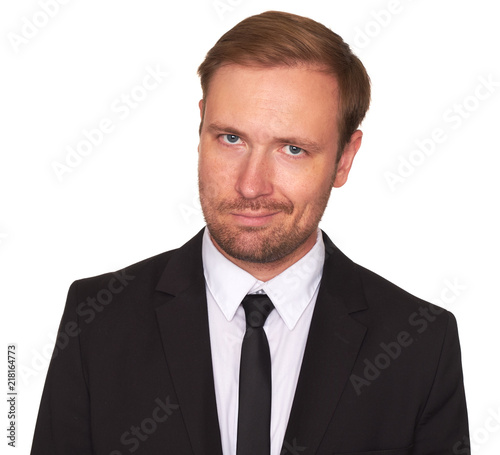businessman with sceptical expression isolated