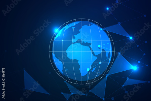 Global network connection with business concept and world map line  vector illustrator
