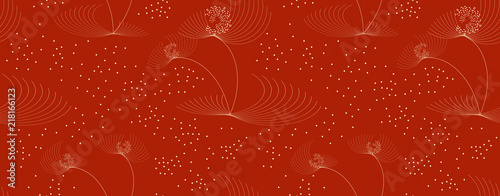 wired floral seamless pattern in gold on red