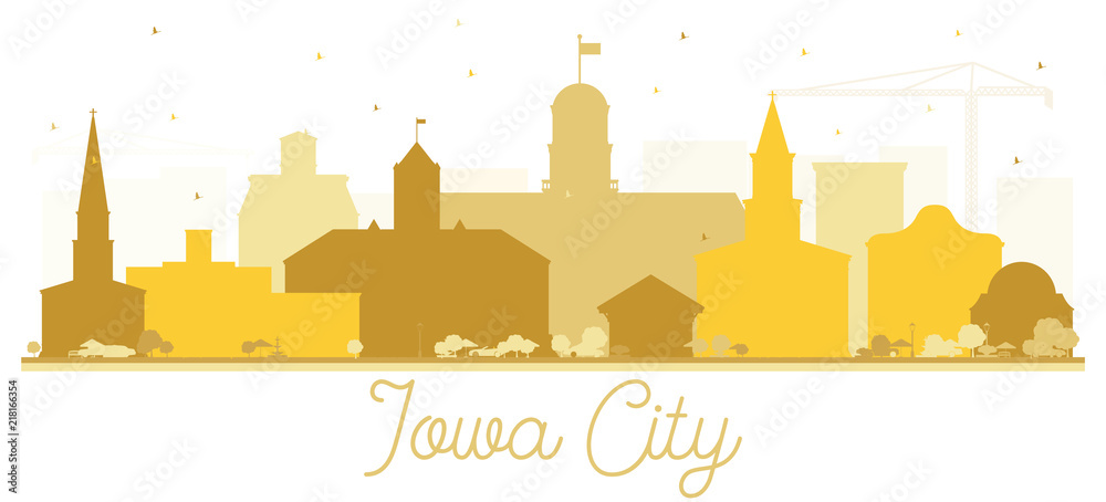 Iowa City Skyline Golden Silhouette.