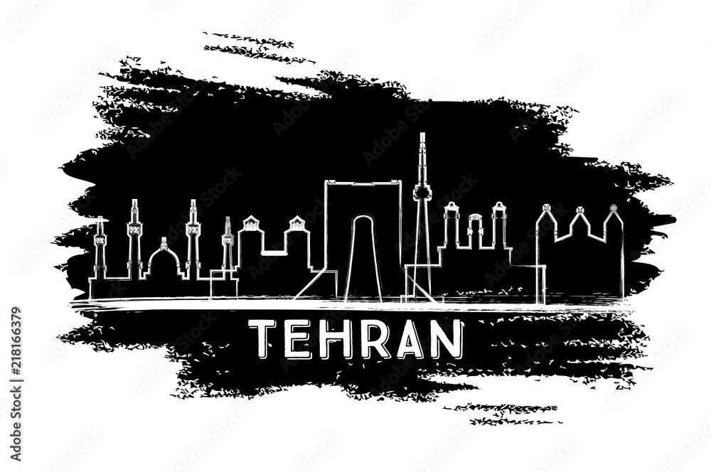 Tehran Iran City Skyline Silhouette. Hand Drawn Sketch.