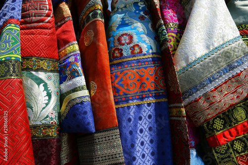 detail colorful traditonal mongolian costume  photo