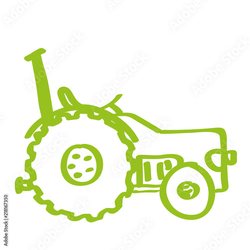 Handgezeichneter Traktor in  hellgrün