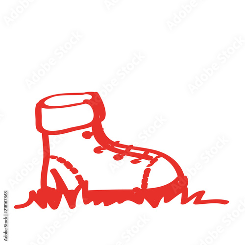 Handgezeichneter Wanderschuh in rot