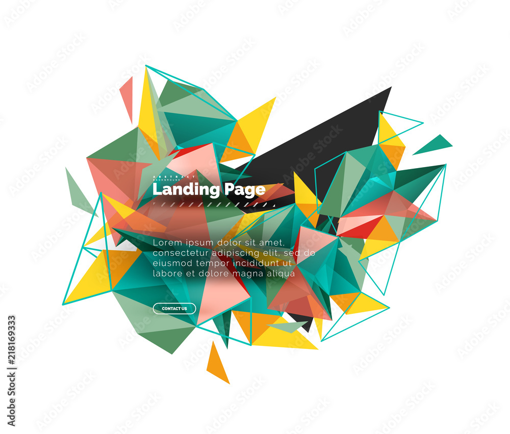Triangular design abstract background, landing page. Low poly style colorful triangles on white Triangular design abstract background, landing page. Low poly style colorful triangles on white