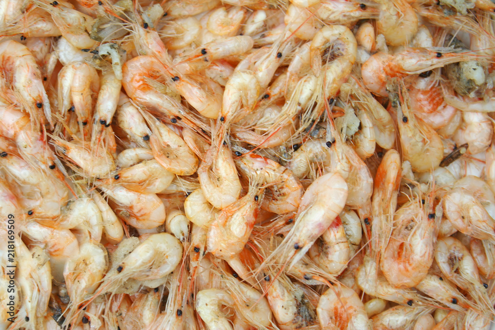 fried small shrimp,Macrobrachium lanchesteri pile on thai food background