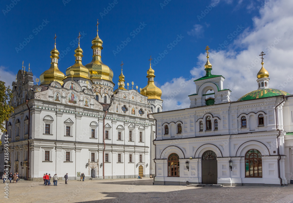 Cathedral with golden domes in the Kiev Pechersk Lavra in Ukraine