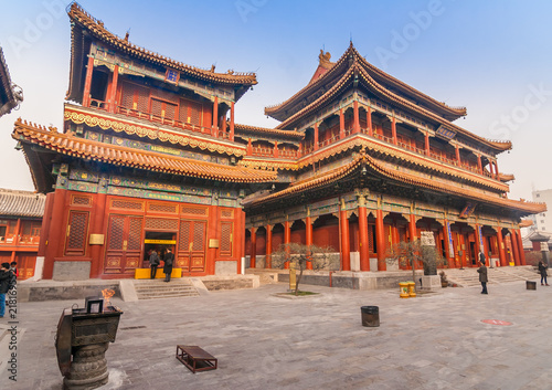 Main builings of the Yonghegong Lama temple complex in Beijing, China photo