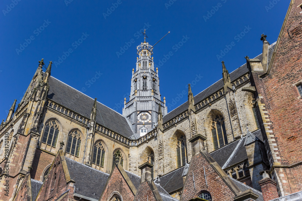 Tower of the St. Bavo church in Haarlem, Netherlands