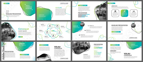 Green geometric slide presentation templates and infographics background. Use for business annual report, flyer, corporate marketing, leaflet, advertising, brochure, modern style.