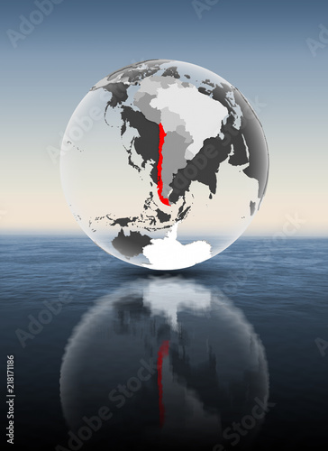 Chile on translucent globe above water