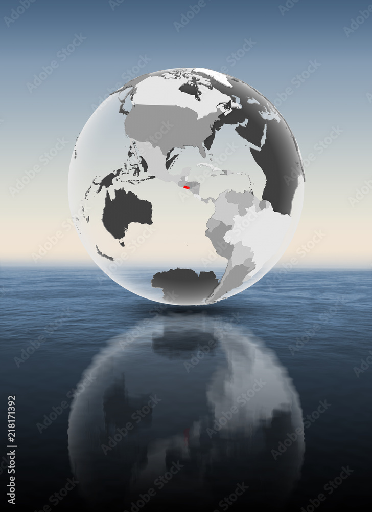 El Salvador on translucent globe above water El Salvador on translucent globe above water