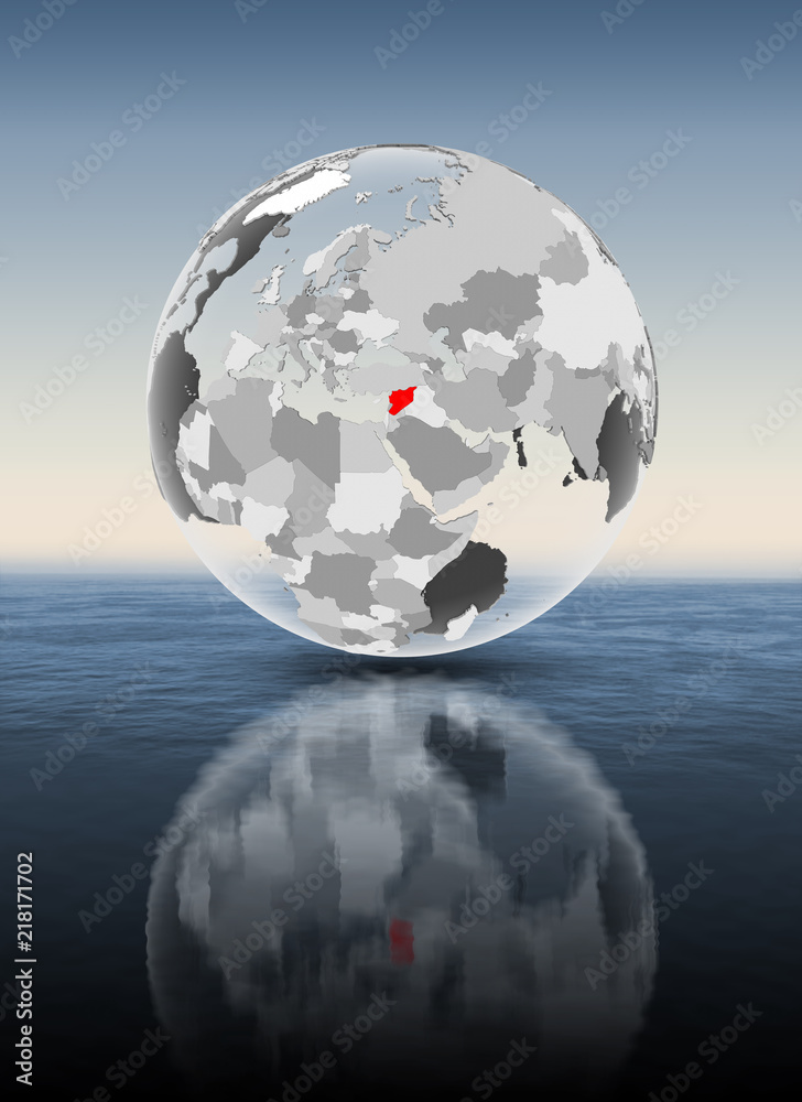 Syria on translucent globe above water Syria on translucent globe above water