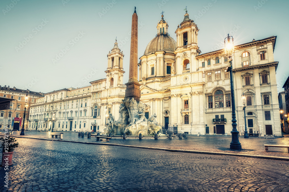 Piazza Navona in Rome, Italy. Famous landmark in the morning.