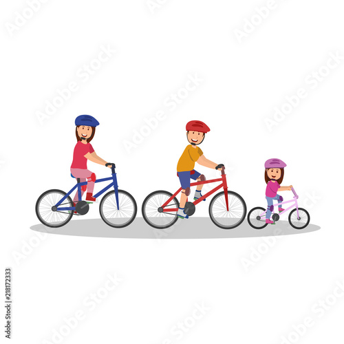 Set of Family Bicycle Together Cartoon