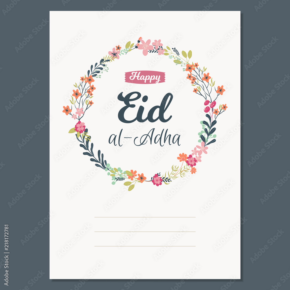 Eid al-Adha floral greeting card template. Eid al-Adha mubarak background.