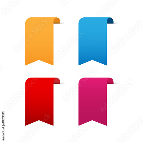 Set of colored decorative ribbons, labels, flags or bookmarks. Vector illustration.