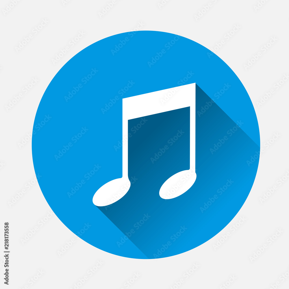 Note vector icon. Music icon symbol on blue background. Flat image note icon with long shadow. Layers grouped for easy editing illustration. For your design. Note vector icon. Music icon symbol on blue background. Flat image note icon with long shadow. Layers grouped for easy editing illustration. For your design.