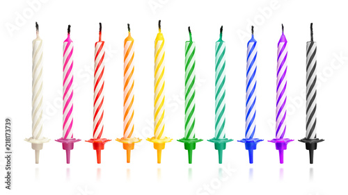 Burned birthday candles isolated on white background. Colorful collection. ( Clipping path )