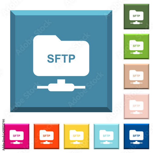 FTP over SSH white icons on edged square buttons photo