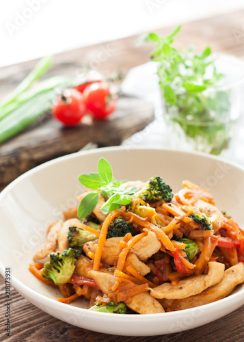 Chicken stir fry with sweet potato noodles