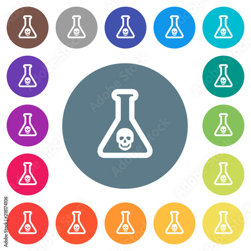 Dangerous chemical experiment flat white icons on round color backgrounds